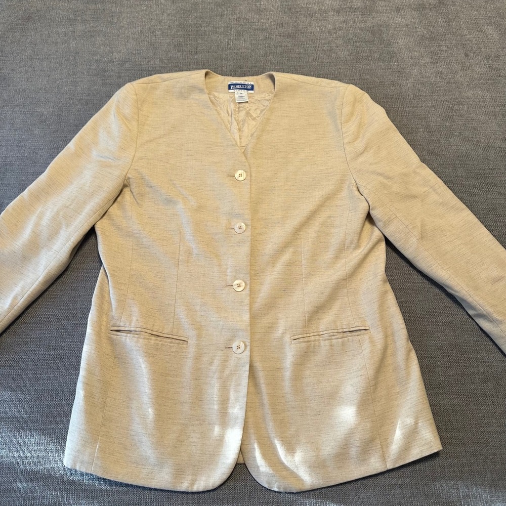 Pendleton Blazer Women 14‎ Beige  Collarless Button Front Textured
